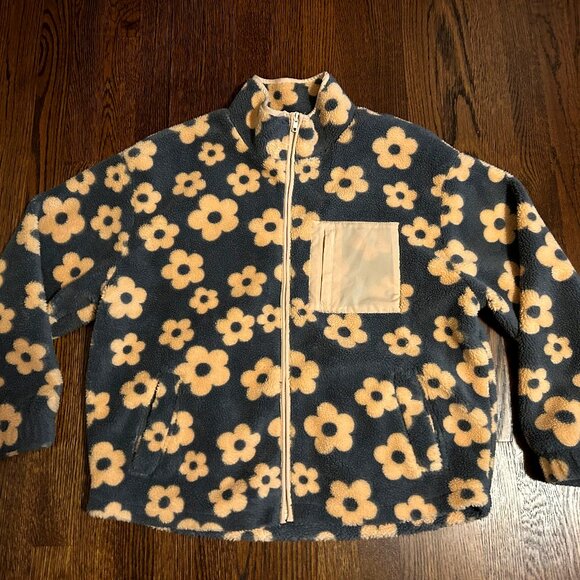 Bestto Brand Fully Lined Floral Fleece Jacket Womens Sz Large in MINT Condition - Picture 1 of 8